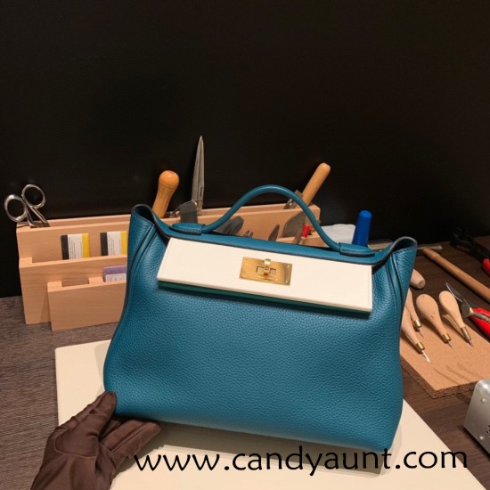 Hermes kelly 2424 togo & swift W0 /Vert Bosphore& 6H /Vert Veronese 29cm Gold Hardware 29cm Full Handmade 