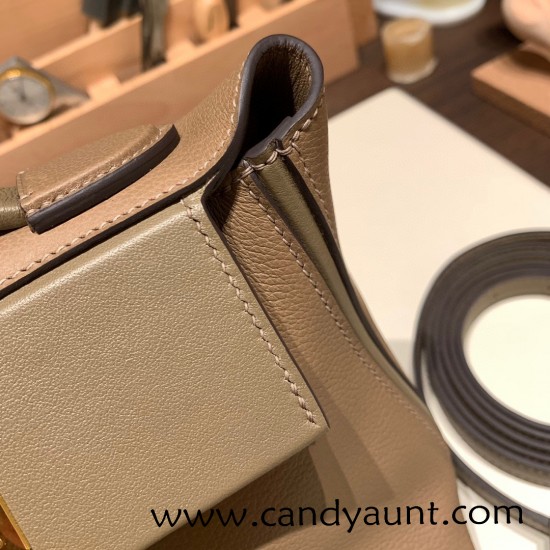 Hermes Mini kelly 2424 21cm D0 /Beige de Weimar& 18 /Étoupe Grey  Gold Hardware  Full Handmade 