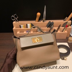 Hermes Mini kelly 2424 21cm D0 /Beige de Weimar& 18 /Étoupe Grey  Gold Hardware  Full Handmade 