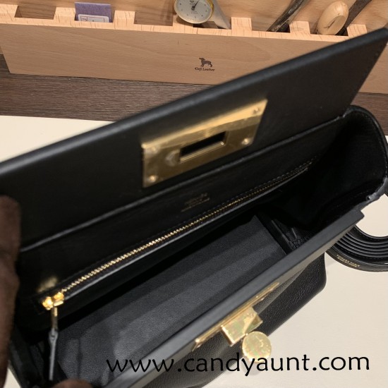 Hermes Mini kelly 2424 89 /Black (Noir)  Gold Hardware 21cm  Full Handmade