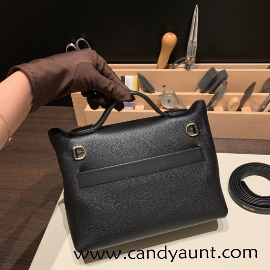 Hermes Mini kelly 2424 89 /Black (Noir)  Gold Hardware 21cm  Full Handmade