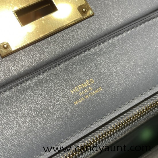 Hermes Mini kelly 2424 J7 /Blue Lin evercolor Gold Hardware 21cm Full Handmade