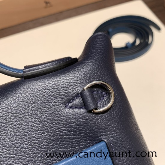 Hermes Mini 21cm kelly 2424 2Z/ Blue nuit & 78 /Blue Marine Silver Hardware Full Handmade