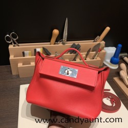 Hermes Mini 21cm kelly 2424 evercolor S3/Rouge Cœur Silver Hardware Full Handmade