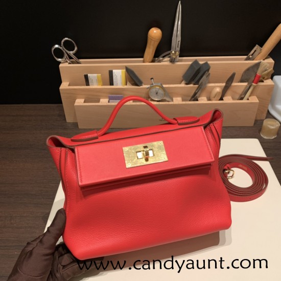 Hermes 21cm Mini kelly 2424 S3/Rouge Cœur evercolor Gold Hardware Full Handmade