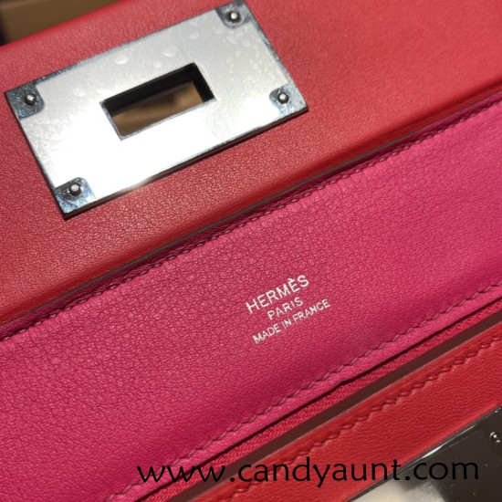 Hermes 21cm Mini kelly 2424 evercolor S3/Rouge Cœur Silver Hardware Full Handmade