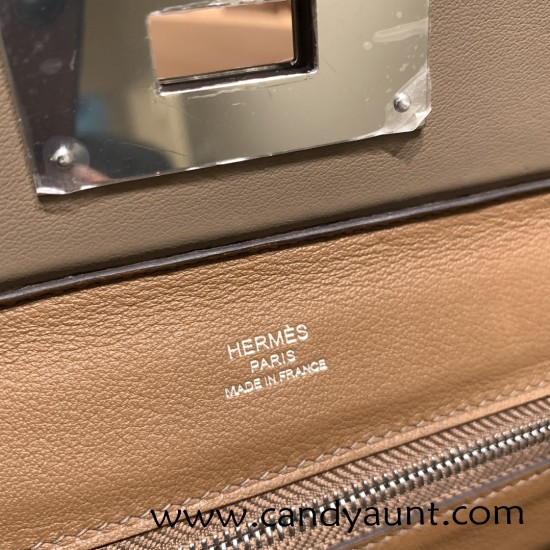 Hermes 21cm Mini kelly 2424 evercolor D0 /Beige de Weimar& 18 /Étoupe Grey Silver Hardware Full Handmade