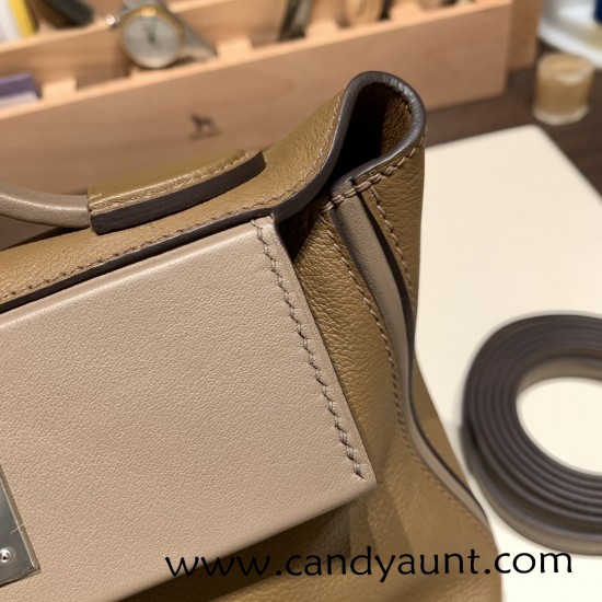 Hermes 21cm Mini kelly 2424 evercolor D0 /Beige de Weimar& 18 /Étoupe Grey Silver Hardware Full Handmade