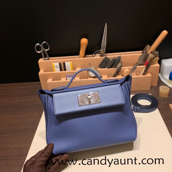 Hermes 21cm Mini kelly 2424 evercolor 7E /Blue Brighton Silver Hardware Full Handmade