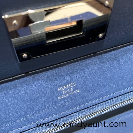 Hermes 21cm Mini kelly 2424 evercolor 7E /Blue Brighton Silver Hardware Full Handmade