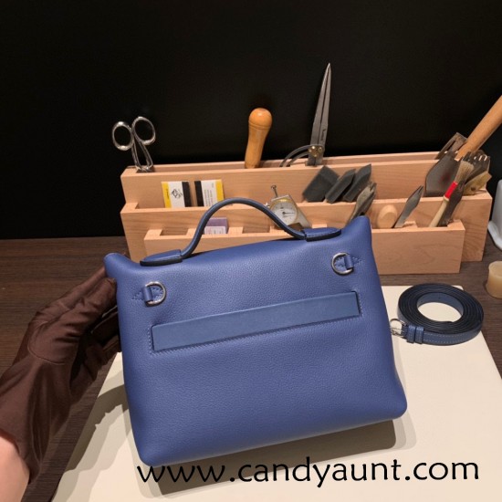 Hermes 21cm Mini kelly 2424 evercolor 7E /Blue Brighton Silver Hardware Full Handmade