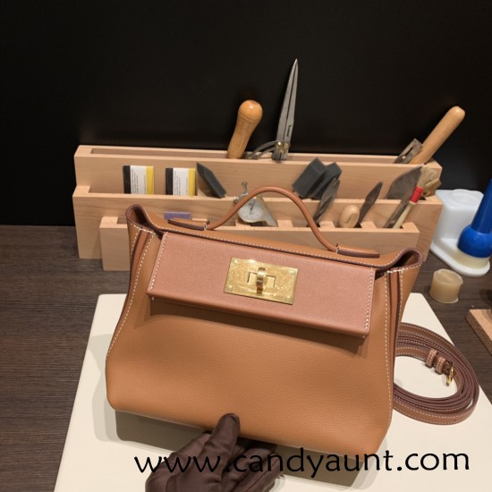 Hermes 21cm Mini kelly 2424 evercolor&swift 37/Gold Gold Hardware Full Handmade