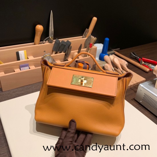 Hermes 21cm Mini kelly 2424 1H /Toffee Gold Hardware Full Handmade