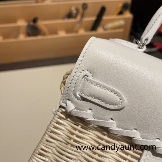 hermes Kelly picnic 01 /White (Blanc) Full Handmade