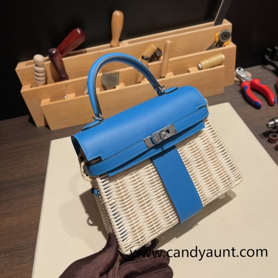 hermes Kelly picnic 0F /Blue Frida Full Handmade