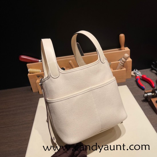 Hermes Picotin  Swift & canvas cargo 18cm I2 /Nata Silver Hardware