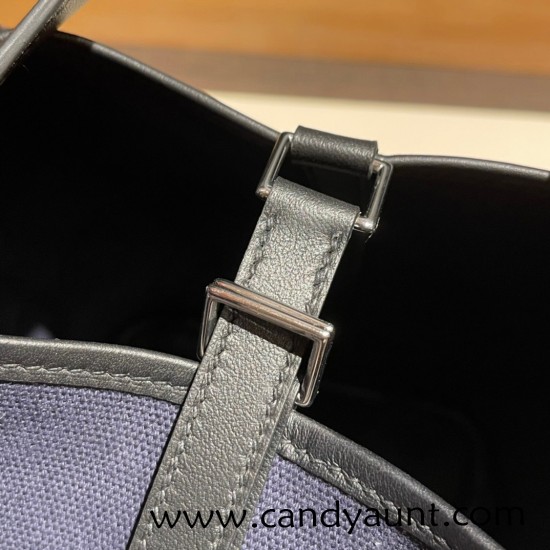 Hermes Picotin  Swift & canvas cargo 18cm 73 /Blue Saphir & 89/Black Silver Hardware