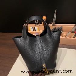 Hermes Picotin Clemence 18cm 89 /Black (Noir) Gold Hardware