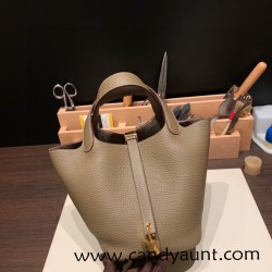 Hermes Picotin Clemence 18cm 18 /Étoupe Grey Gold Hardware