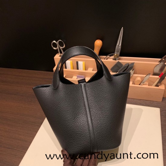 Hermes Picotin Clemence 18cm 89 /Black (Noir) Black Hardware