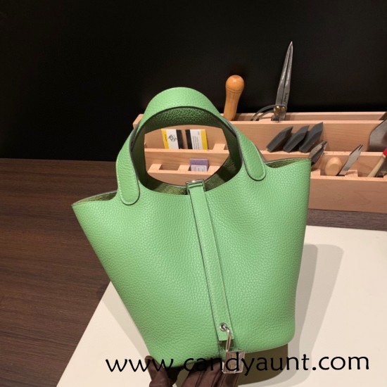 Hermes Picotin Clemence 18cm 3I/Vert Criquet Silver Hardware