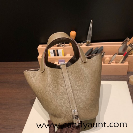 Hermes Picotin Clemence 18cm 18 /Étoupe Grey Gold Hardware