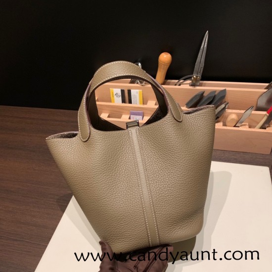 Hermes Picotin Clemence 18cm 18 /Étoupe Grey Gold Hardware