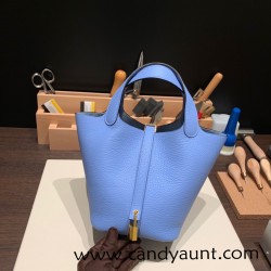 Hermes Picotin Clemence 18cm 2T /Blue Paradise Gold Hardware