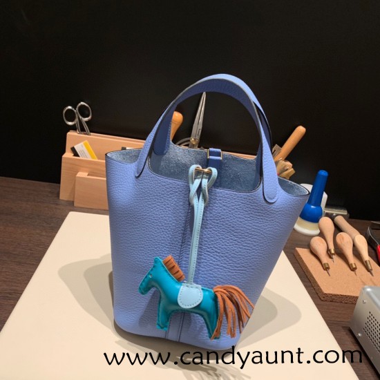 Hermes Picotin Clemence 18cm 2T /Blue Paradise Gold Hardware